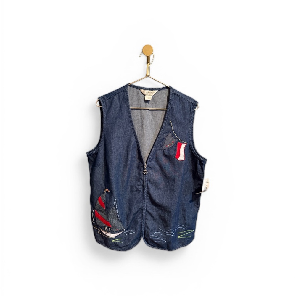 Allison Daley Women’s Size 14 Nautical Denim Vest with Sailboat Design